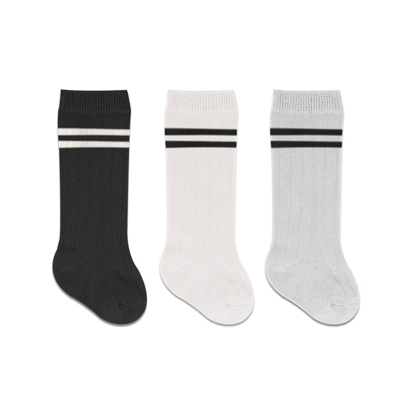 Bistyle 3-pairs Knee Socks Lines (Black, Grey, Beige)